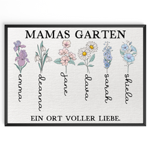 Laden Sie das Bild in den Galerie-Viewer, Personalisiertes Mama Poster „Mamas Garten“ – Blumenposter mit Namen – Geschenk für Mama, Muttertag Geschenk, Familien Wandbild Geschenk für Mama, Oma, Ehefrau Frauen
