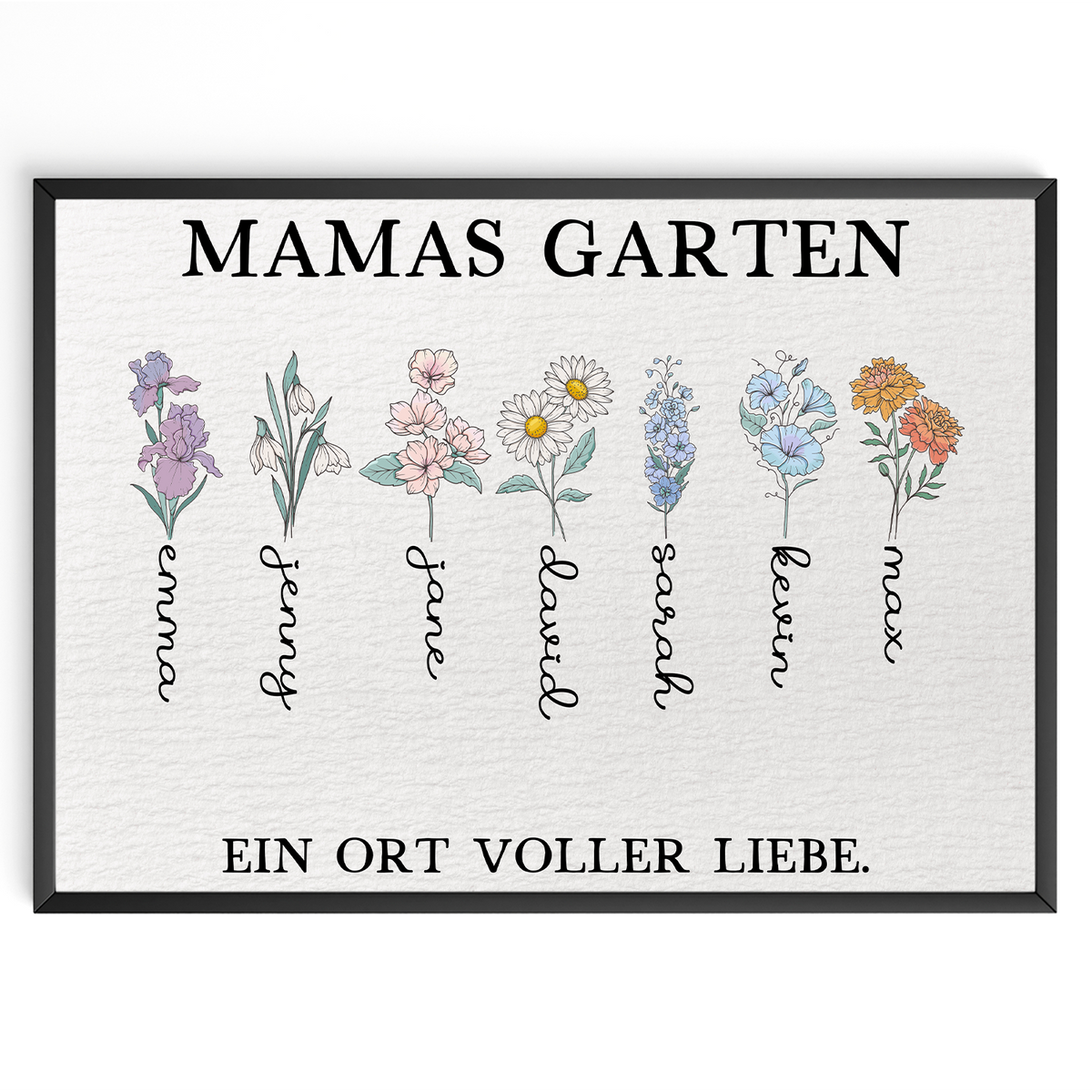 Personalisiertes Mama Poster „Mamas Garten“ – Blumenposter mit Namen – Geschenk für Mama, Muttertag Geschenk, Familien Wandbild Geschenk für Mama, Oma, Ehefrau Frauen