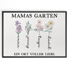 Laden Sie das Bild in den Galerie-Viewer, Personalisiertes Mama Poster „Mamas Garten“ – Blumenposter mit Namen – Geschenk für Mama, Muttertag Geschenk, Familien Wandbild Geschenk für Mama, Oma, Ehefrau Frauen
