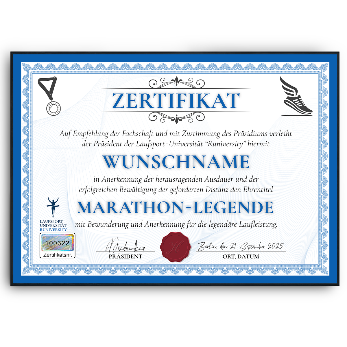 Personalisierte Marathon Urkunde Lustiges Geschenk für Marathonläufer, Jogger Sportler Läufer Zertifikat Witzig Joggen Running