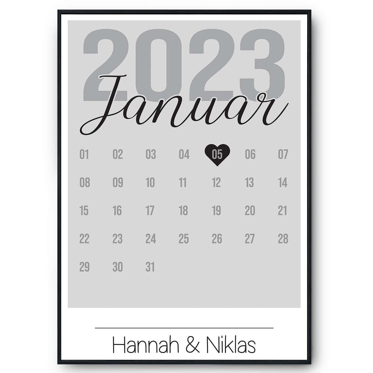Personalisiertes Poster für Paare Verlobte Kalender Jahrestag Geschenk zur Hochzeit Datum Namen Hochzeitsgeschenk