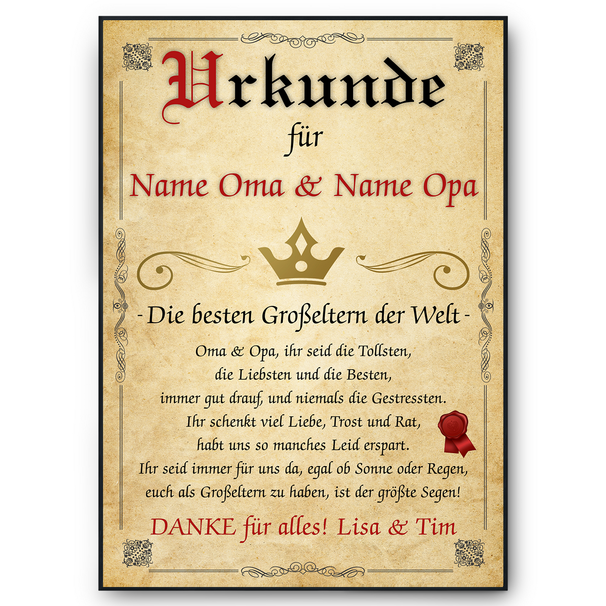 Beste Großeltern Urkunde personalisiert Oma Opa persönliches Geschenk personalisierte Geschenkidee Oma Opa