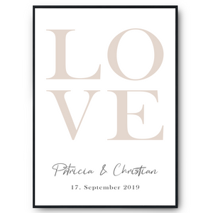 LOVE Partner Poster Personalisiert mit Namen & Datum Geschenk Valentinstag Hochzeit