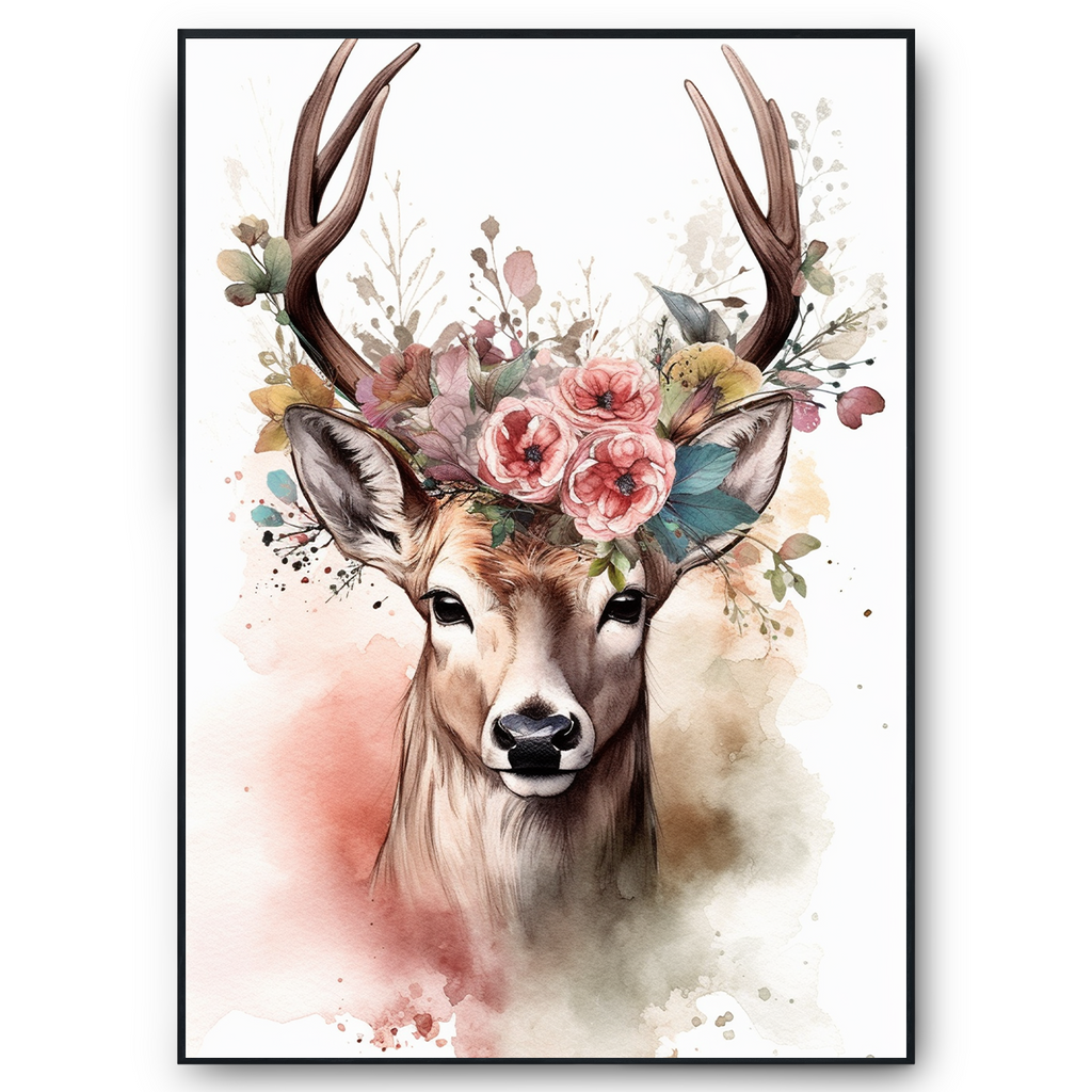 Hirsch Wandbild Bunte Blumen Wanddeko Kunstdruck Natur Hirsch Wandposter Wohnzimmer Schlafzimmer