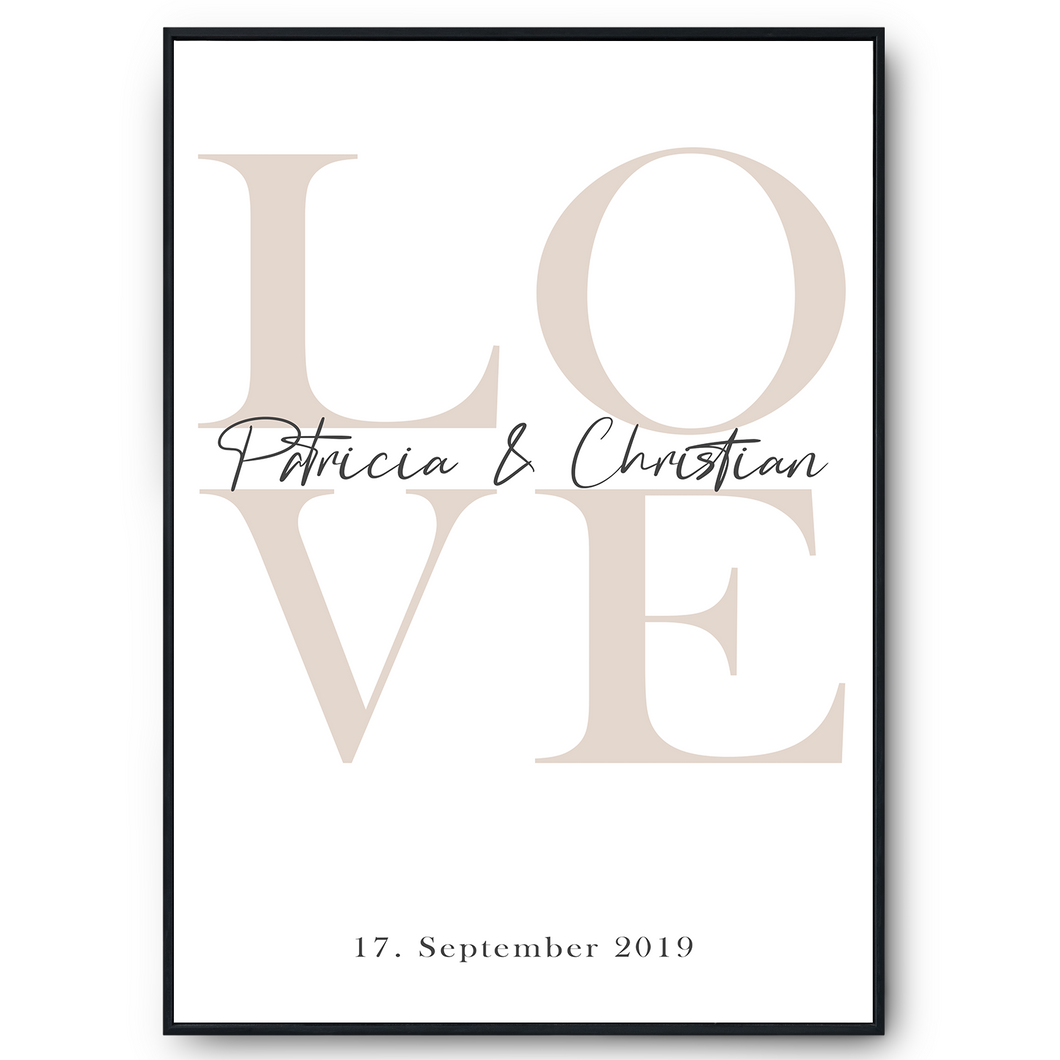 LOVE Partner Poster Personalisiert Namen & Datum Jahrestag Hochzeit Valentinstag Geschenk