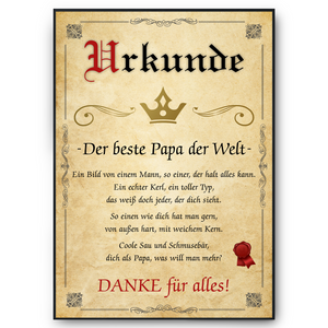 Bester Papa Urkunde Geschenkidee Vater Bild Papa Geschenk Vatertag