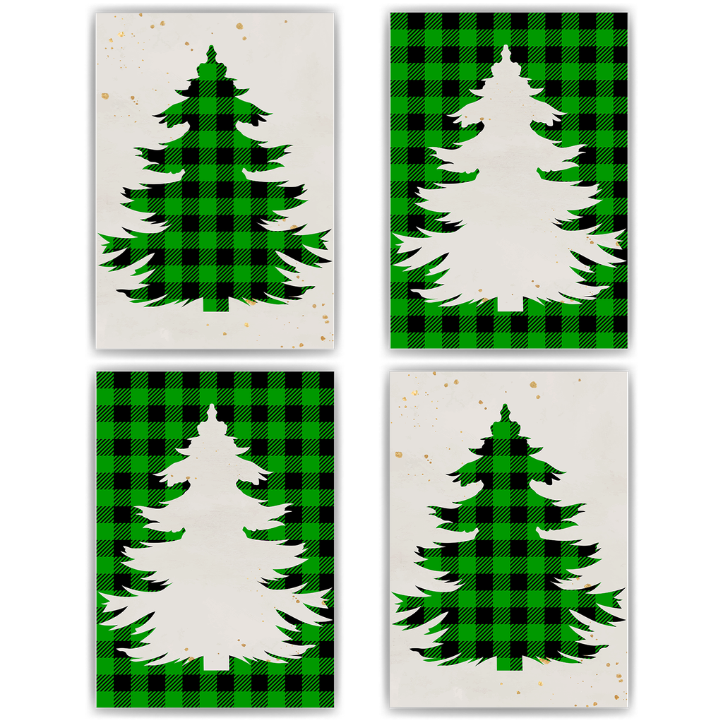Weihnachtsbäume Weihnachten DIN A4 Weihnachtsbilder Weihnachtsposter Weihnachtsdeko Wandbilder 4er Set