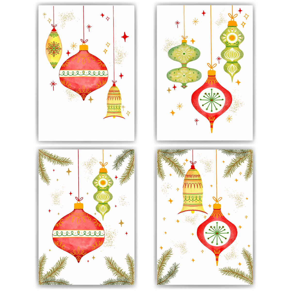 Christbaumkugeln Weihnachten DIN A4 Weihnachtsbilder Weihnachtsposter Weihnachtsdeko Wandbilder 4er Set