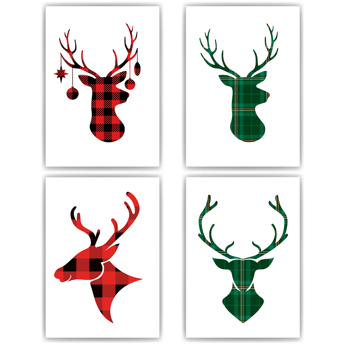 Rentiere Kariert Kunstdruck Weihnachten DIN A4 Weihnachtsbilder Weihnachtsdeko Wandbilder 4er Set