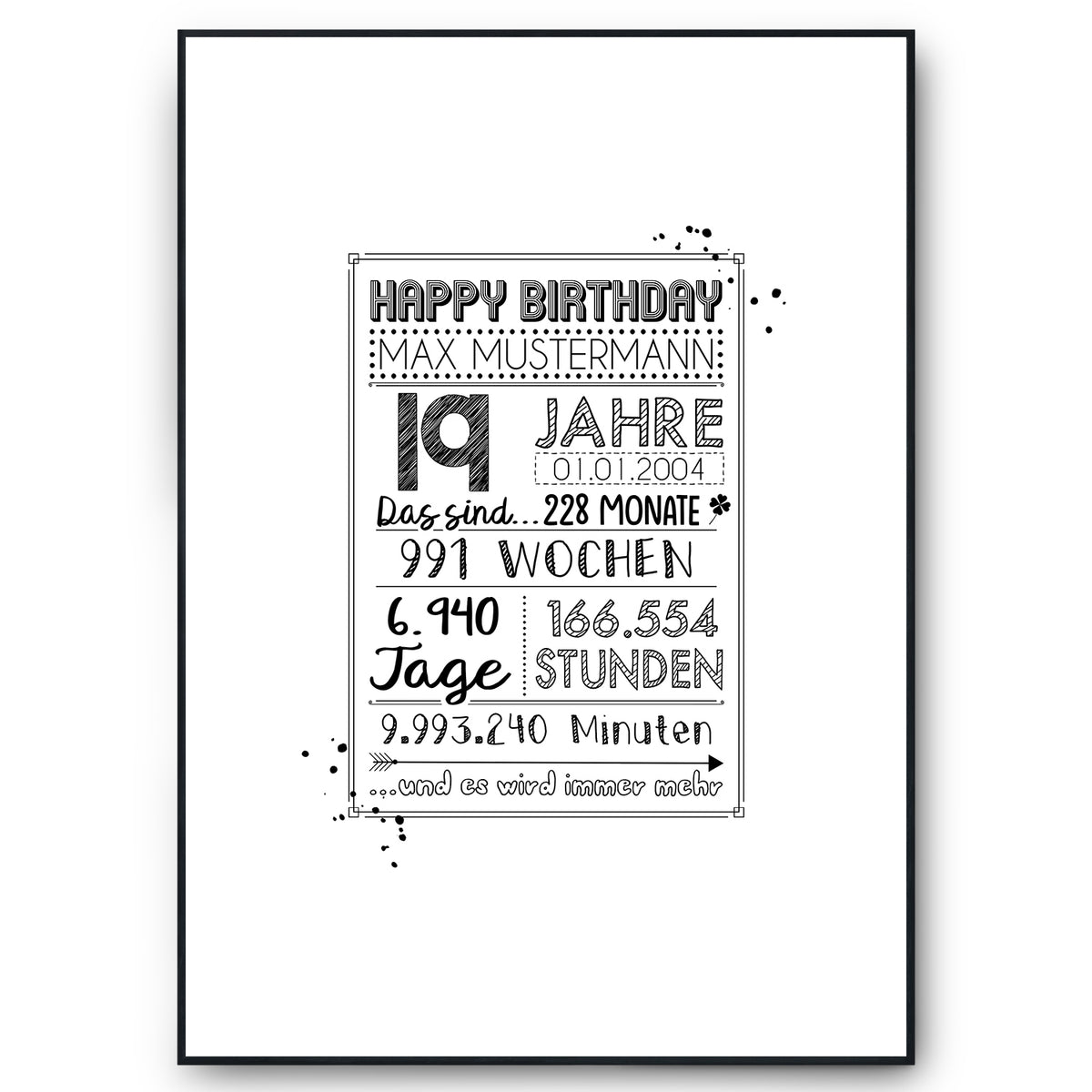 19. Geburtstag Geschenk Personalisierte Geburtstagskarte Gästebuch Jahrgang 2007 Poster Männer Frauen 19 Jahre Dekoration