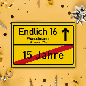 16. Geburtstag Ortsschild personalisiert 16 Jahre Deko Jahrgang 2008 personalisiertes Geschenk lustig