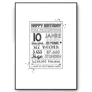 10. Geburtstag Personalisierte Geburtstagskarte Gästebuch Jahrgang 2013 Poster Kinder Geburtstagsgeschenk 10 Jahre Dekoration