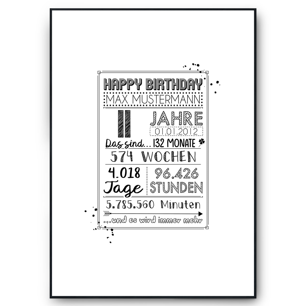 11. Geburtstag Geschenk Personalisierte Geburtstagskarte Gästebuch Jahrgang 2015 Poster Kinder 11 Jahre Dekoration