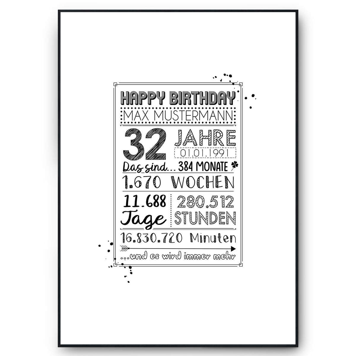 32. Geburtstag Geschenk Personalisierte Geburtstagskarte Gästebuch Jahrgang 1994 Poster Männer Frauen 32 Jahre Dekoration