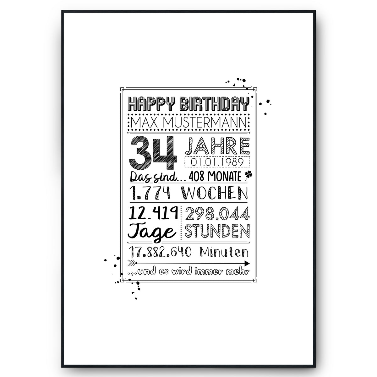 34. Geburtstag Geschenk Personalisierte Geburtstagskarte Gästebuch Jahrgang 1992 Poster Männer Frauen 34 Jahre Dekoration