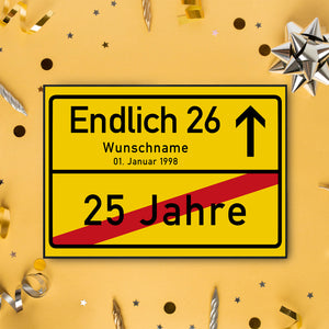 26. Geburtstag Ortsschild personalisiert 26 Jahre Deko Jahrgang 1998 personalisiertes Geschenk lustig