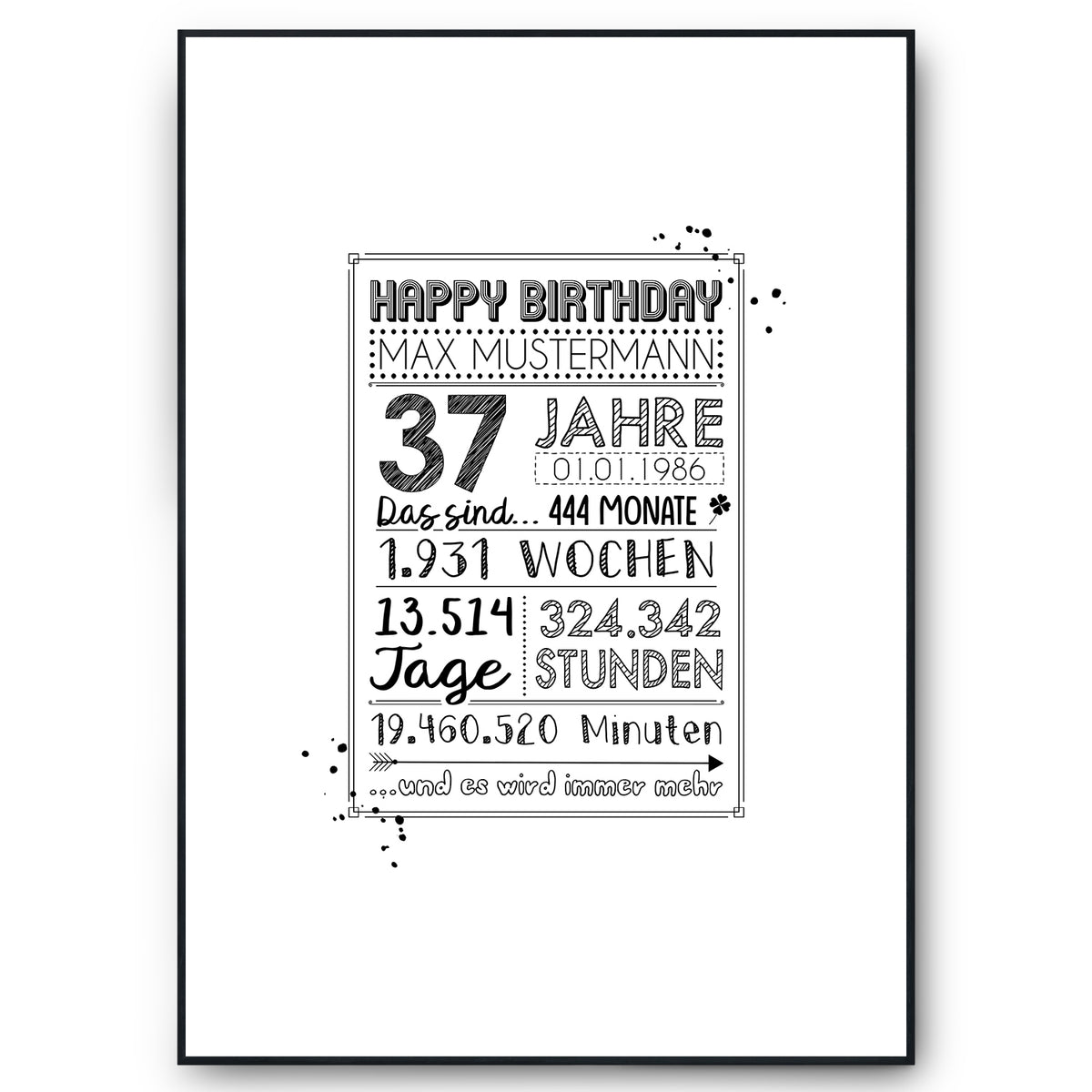 37. Geburtstag Geschenk Personalisierte Geburtstagskarte Gästebuch Jahrgang 1989 Poster Männer Frauen 37 Jahre Dekoration