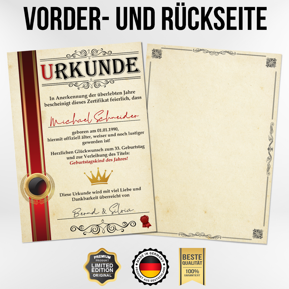 33. Geburtstag Geschenk personalisierte Urkunde | Jahrgang 1993 Geschenkidee