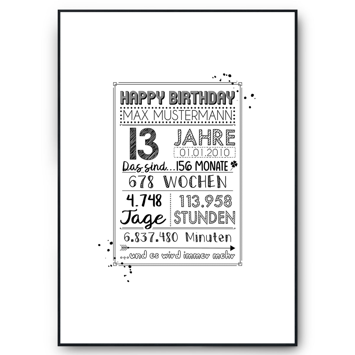 13. Geburtstag Geschenk Personalisierte Geburtstagskarte Gästebuch Jahrgang 2013 Poster Kinder 13 Jahre Dekoration