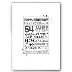 54. Geburtstag Geschenk Personalisierte Geburtstagskarte Gästebuch Jahrgang 1970 Poster Männer Frauen 54 Jahre Dekoration