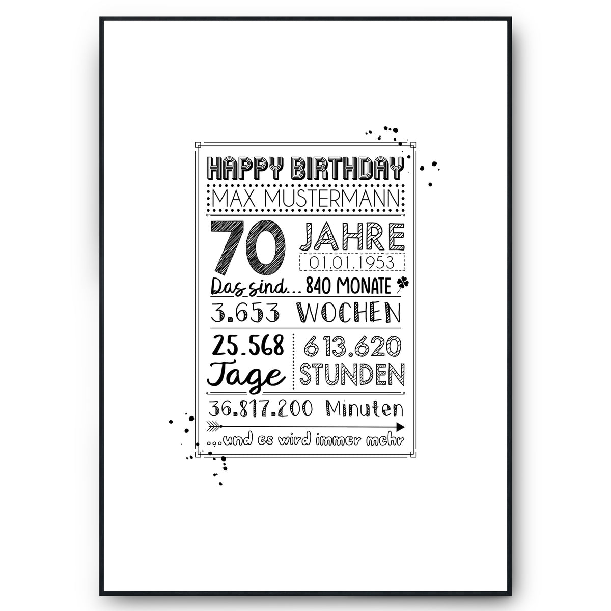 70. Geburtstag Geschenk Personalisierte Geburtstagskarte Gästebuch Jahrgang 1956 Poster Männer Frauen 70 Jahre Dekoration