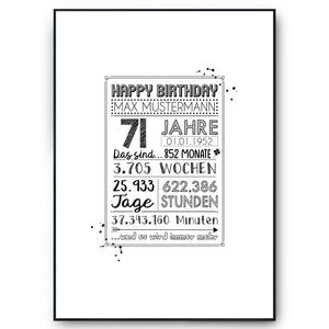 71. Geburtstag Geschenk Personalisierte Geburtstagskarte Gästebuch Jahrgang 1953 Poster Männer Frauen 71 Jahre Dekoration