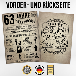 63. Geburtstag Geschenk | 63 Jahre Geburtstagsgeschenk personalisiert | Jahrgang 1961 Geschenkidee Geburtstagskarte