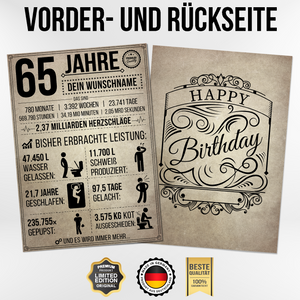 65. Geburtstag Geschenk | 65 Jahre Geburtstagsgeschenk personalisiert | Jahrgang 1959 Geschenkidee Geburtstagskarte