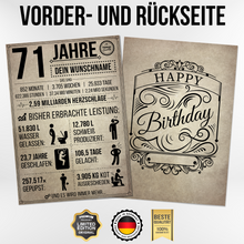 Laden Sie das Bild in den Galerie-Viewer, 71. Geburtstag Geschenk | 71 Jahre Geburtstagsgeschenk personalisiert | Jahrgang 1953 Geschenkidee Geburtstagskarte
