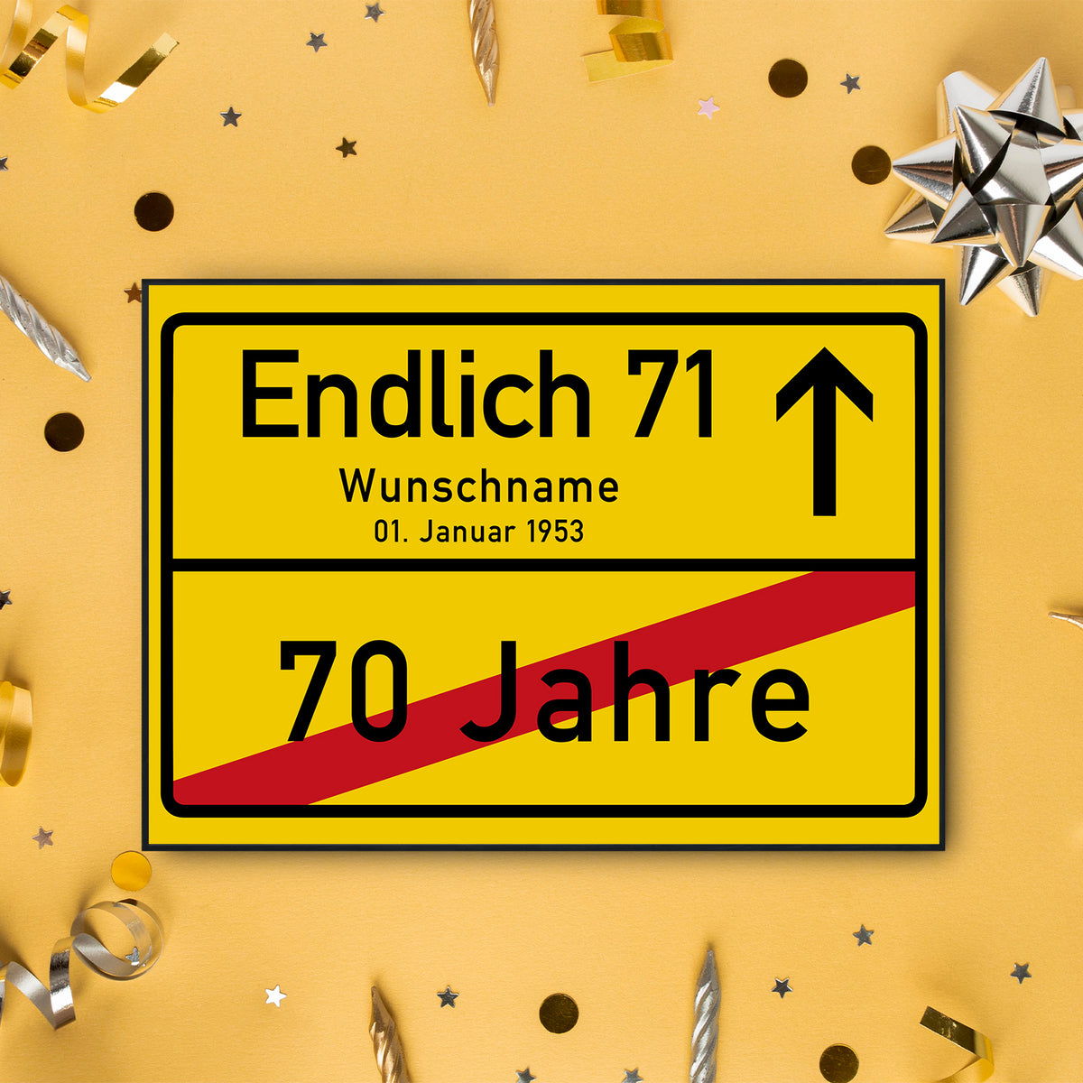 Ortsschild zum 71. Geburtstag – lustiges Poster, personalisiert mit Name und Datum, Jahrgang 1955