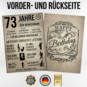 73. Geburtstag Geschenk | 73 Jahre Geburtstagsgeschenk personalisiert | Jahrgang 1951 Geschenkidee Geburtstagskarte
