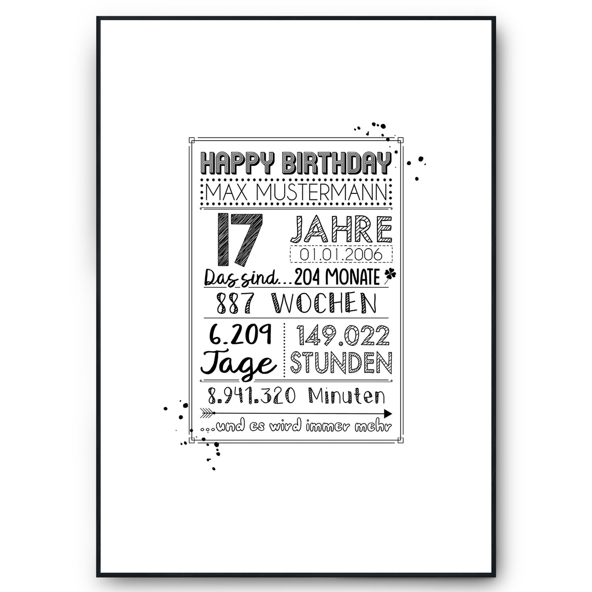 17. Geburtstag Geschenk Personalisierte Geburtstagskarte Gästebuch Jahrgang 2009 Poster Jugendlicher 17 Jahre Dekoration