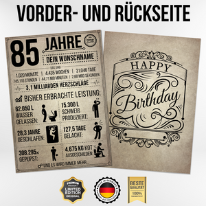 85. Geburtstag Geschenk | 85 Jahre Geburtstagsgeschenk personalisiert | Jahrgang 1939 Geschenkidee Geburtstagskarte