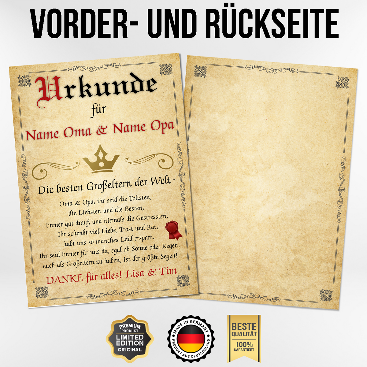 Beste Großeltern Urkunde personalisiert Oma Opa persönliches Geschenk personalisierte Geschenkidee Oma Opa