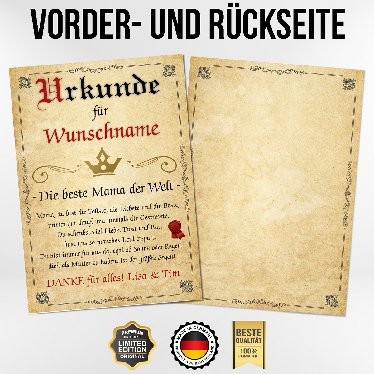 Beste Mama Urkunde personalisiert Mutter persönliches Geschenk personalisierte Geschenkidee Mama Geburtstag Karte