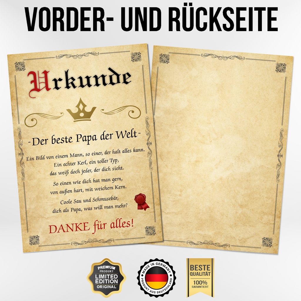 Bester Papa Urkunde Geschenkidee Vater Bild Papa Geschenk Vatertag