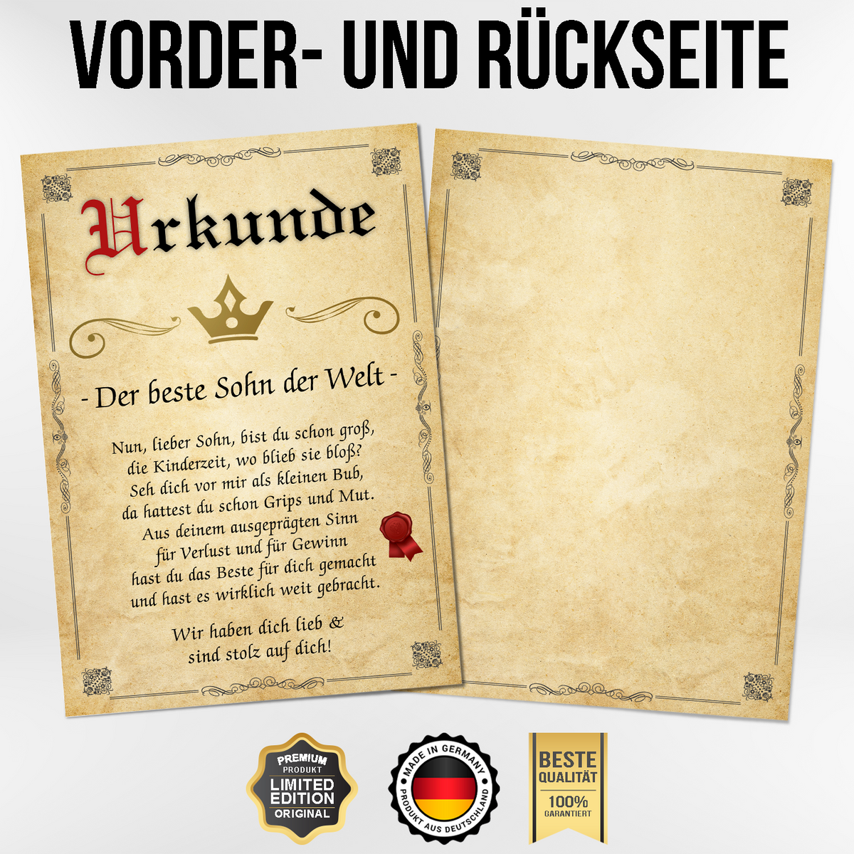 Bester Sohn Urkunde Geschenkidee Bild Sohn Geschenk Wertschätzung