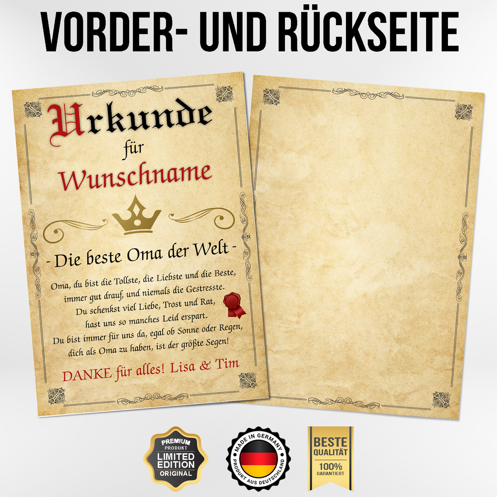 Beste Oma Urkunde personalisiert Oma persönliches Geschenk personalisierte Geschenkidee Oma Geburtstag Karte