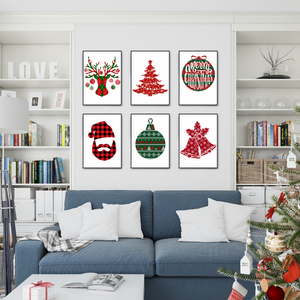 Rentier Santa Claus Kunstdruck Weihnachten DIN A4 Weihnachtsbilder Weihnachtsposter Wandbilder 6er Set