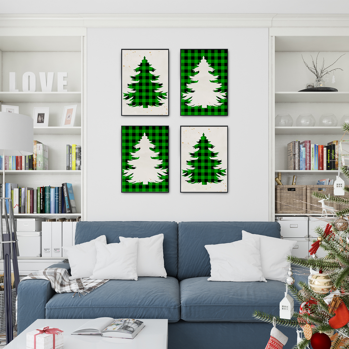 Weihnachtsbäume Weihnachten DIN A4 Weihnachtsbilder Weihnachtsposter Weihnachtsdeko Wandbilder 4er Set