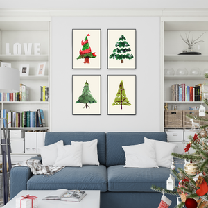 Weihnachtsbaum Kunstdrucke Weihnachten DIN A4 Weihnachtsbilder Weihnachtsposter Weihnachtsdeko Wandbilder 4er Set