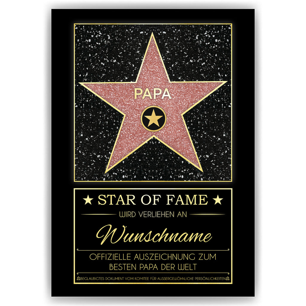 Papa Star of Fame Design: rosé Stern mit Aufschrift Papa und Auszeichnung zum besten Papa der Welt