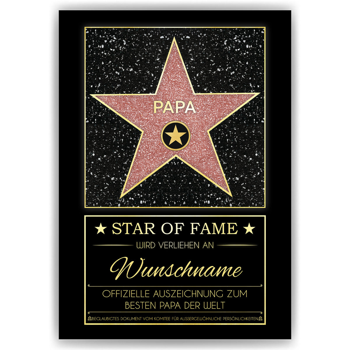 Papa Star of Fame Design: rosé Stern mit Aufschrift Papa und Auszeichnung zum besten Papa der Welt