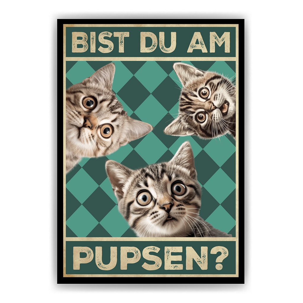 Bist du am Pupsen? Katzen Poster Badezimmer Gästebad Wandbild Klo Toilette Dekoration Lustiges Gäste-WC Bild DIN A4 - Katzen 02