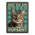 Bist du am Pupsen? Katzen Poster Badezimmer Gästebad Wandbild Klo Toilette Dekoration Lustiges Gäste-WC Bild DIN A4 - Katze 01