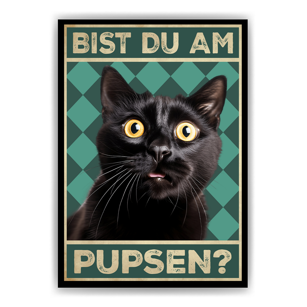 Bist du am Pupsen? Katzen Poster Badezimmer Gästebad Wandbild Klo Toilette Dekoration Lustiges Gäste-WC Bild DIN A4 - Katze 02