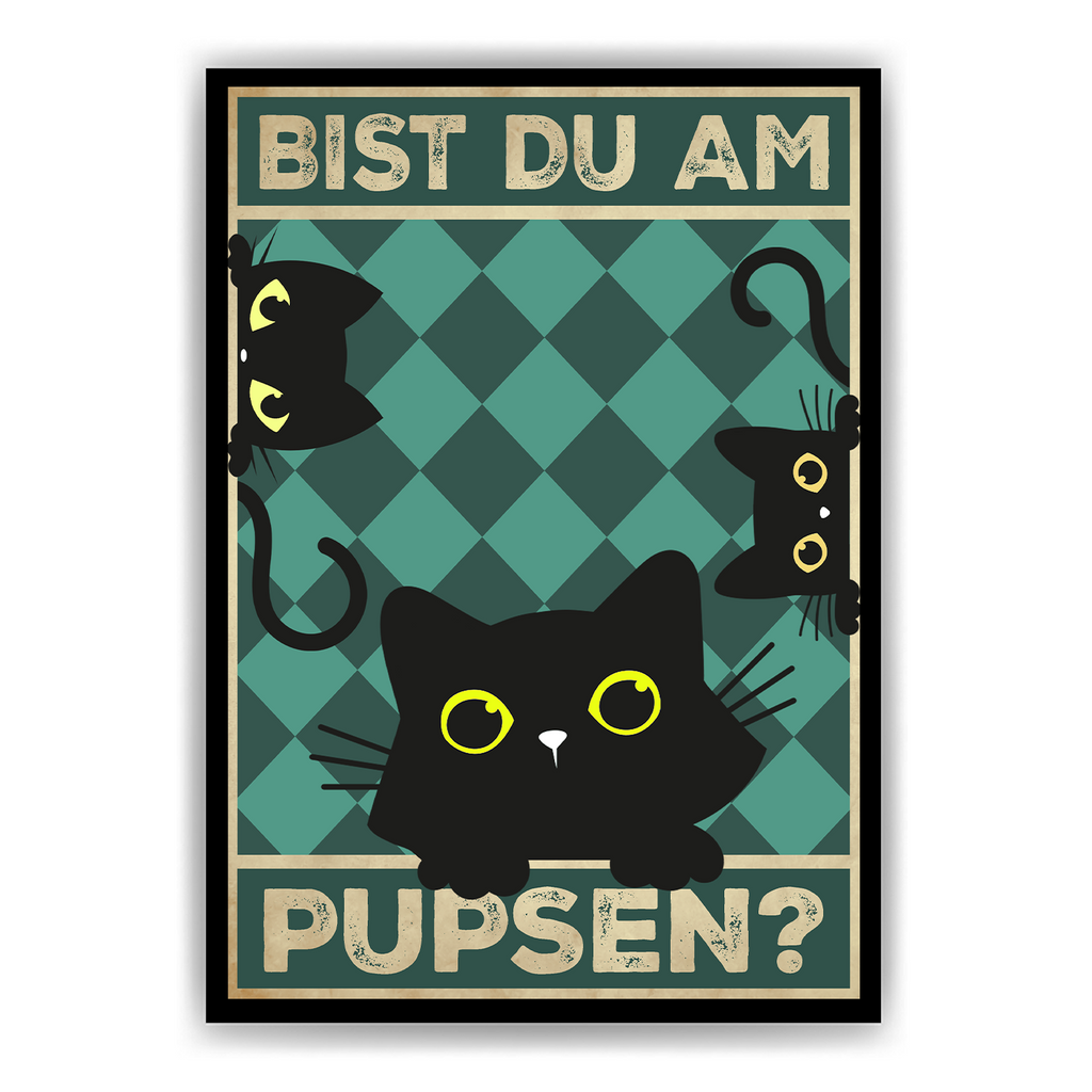 Bist du am Pupsen? Katzen Poster Badezimmer Gästebad Wandbild Klo Toilette Dekoration Lustiges Gäste-WC Bild DIN A4 - Katzen 04