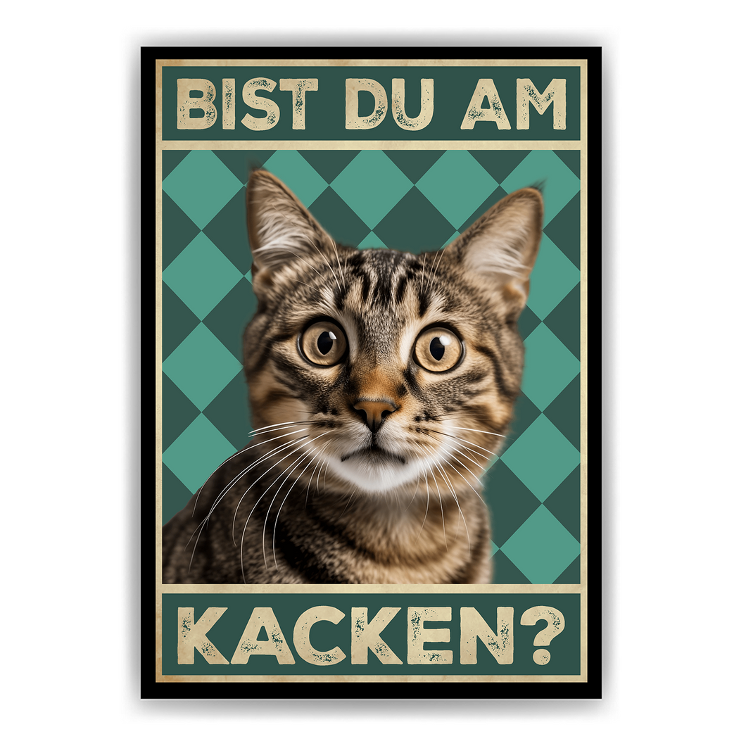 Bist du am Kacken? Katzen Poster Badezimmer Gästebad Wandbild Klo Toilette Dekoration Lustiges Gäste-WC Bild DIN A4 - Katze 01