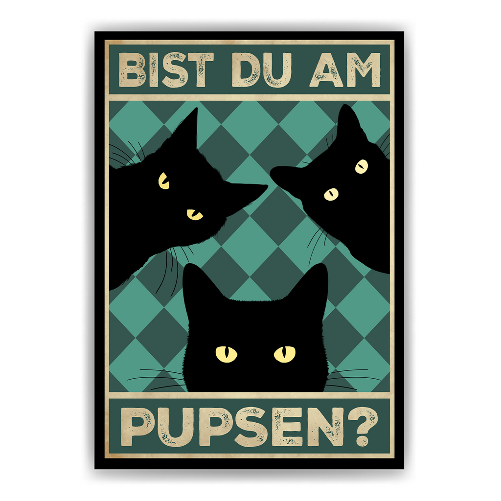 Bist du am Pupsen? Katzen Poster Badezimmer Gästebad Wandbild Klo Toilette Dekoration Lustiges Gäste-WC Bild DIN A4 - Katzen 01