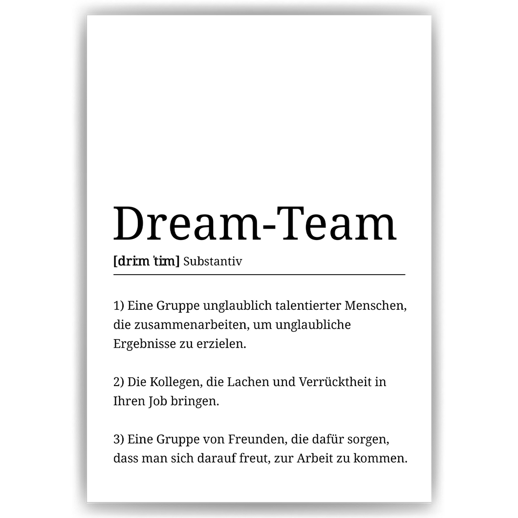 Dream-Team Definition Poster Mitarbeiter Geschenk Kollegen